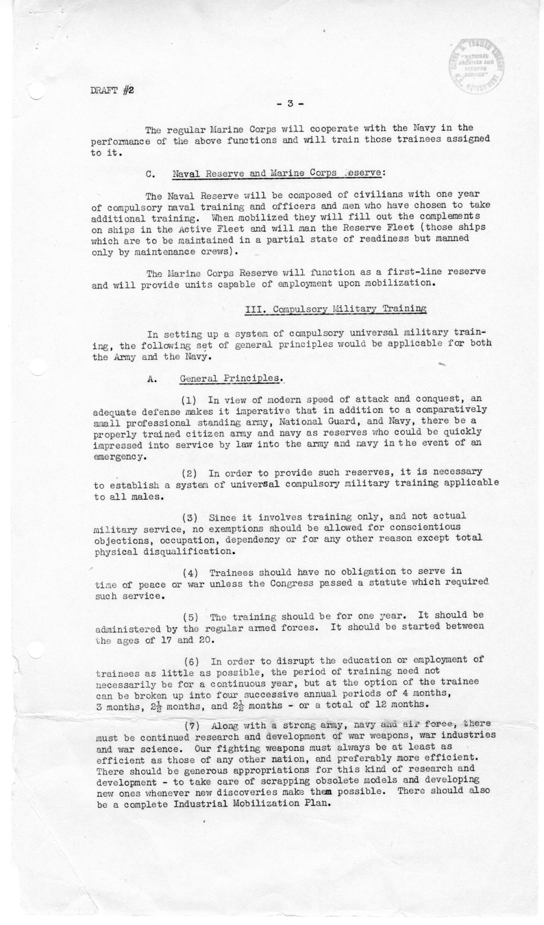 Memorandum on Postwar Military Training