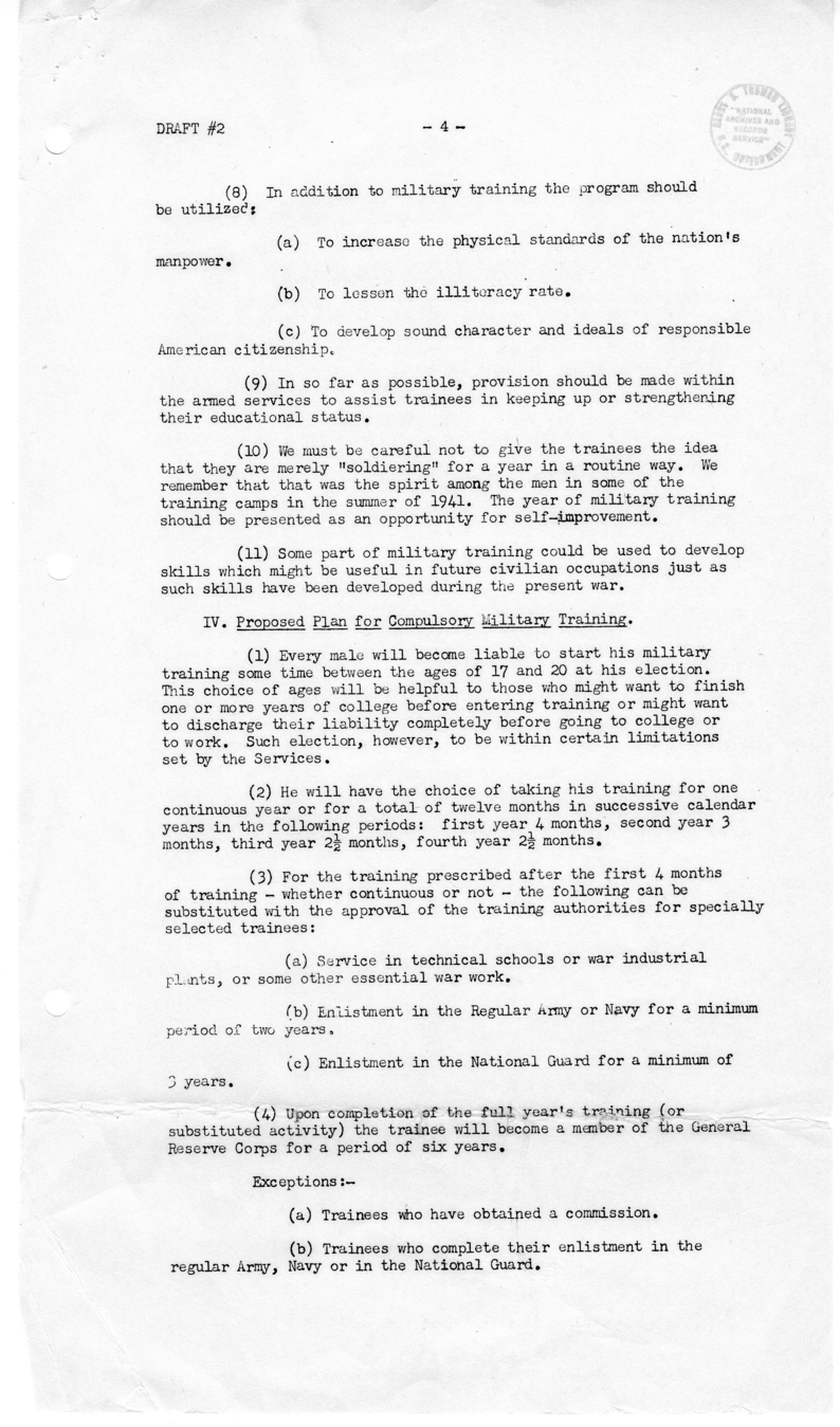 Memorandum on Postwar Military Training