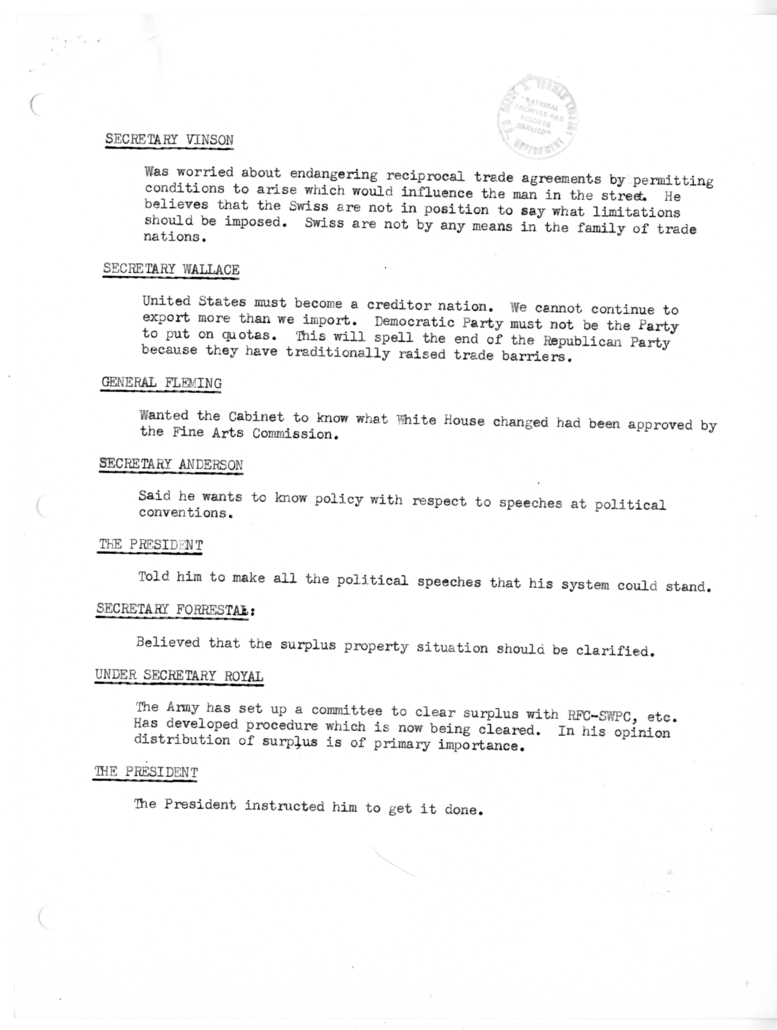 Cabinet Meeting Minutes