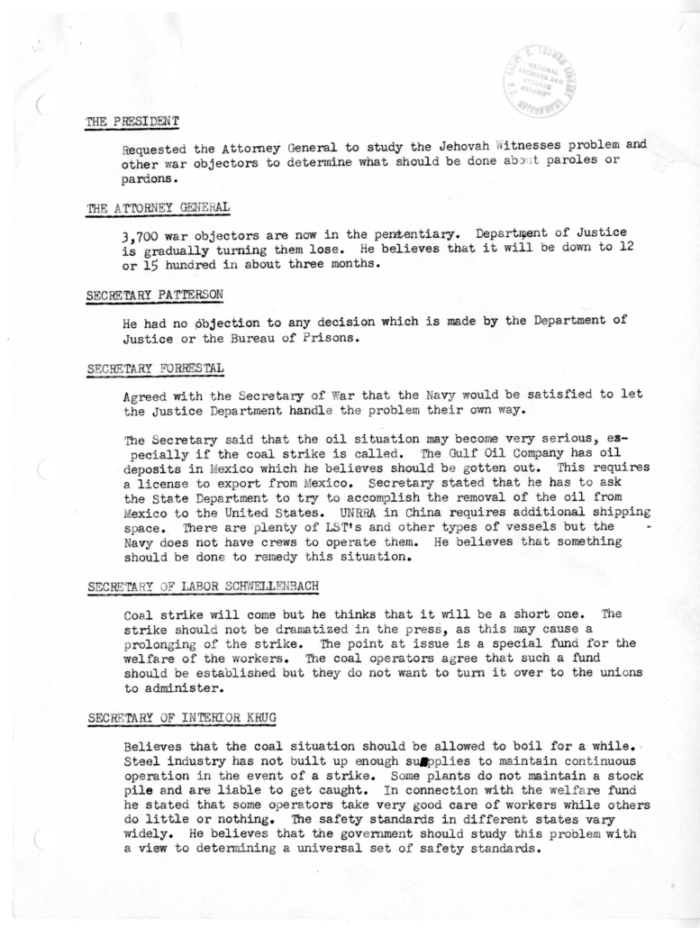 Cabinet Meeting Minutes
