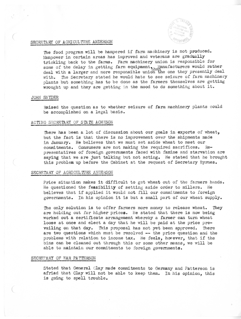 Cabinet Meeting Minutes