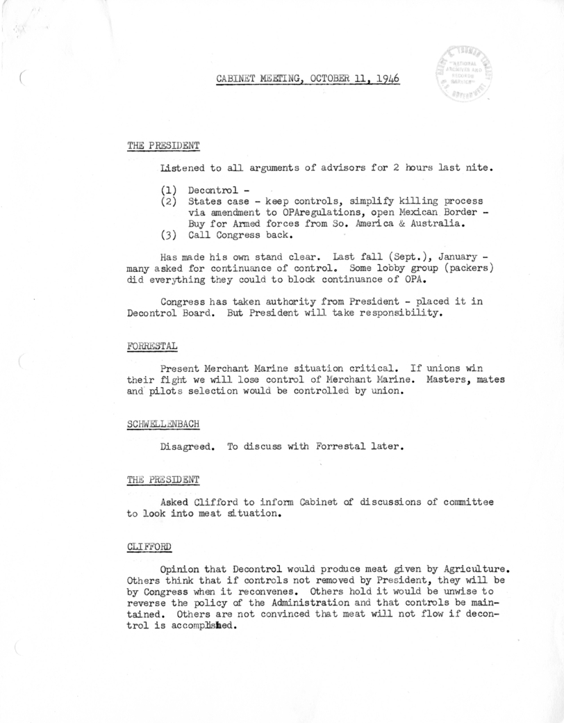 Cabinet Meeting Minutes