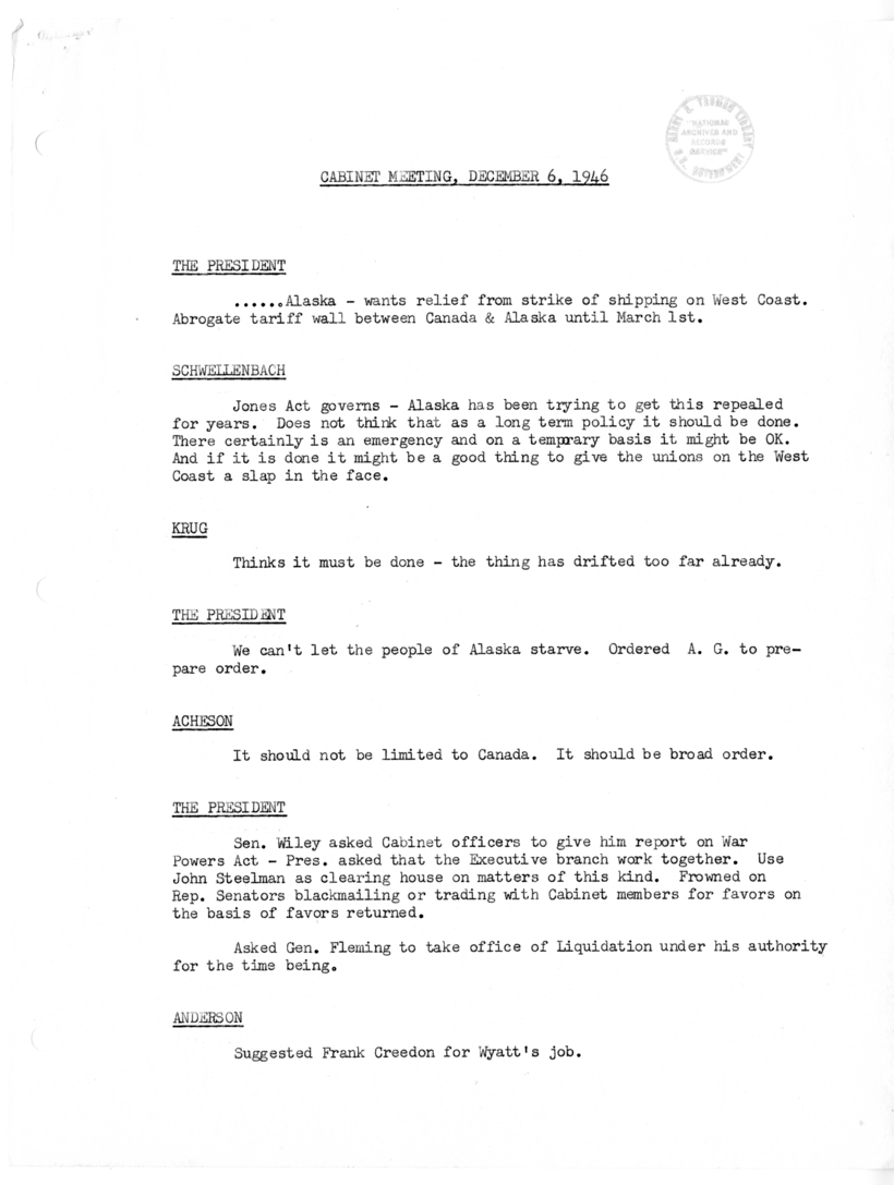 Cabinet Meeting Minutes