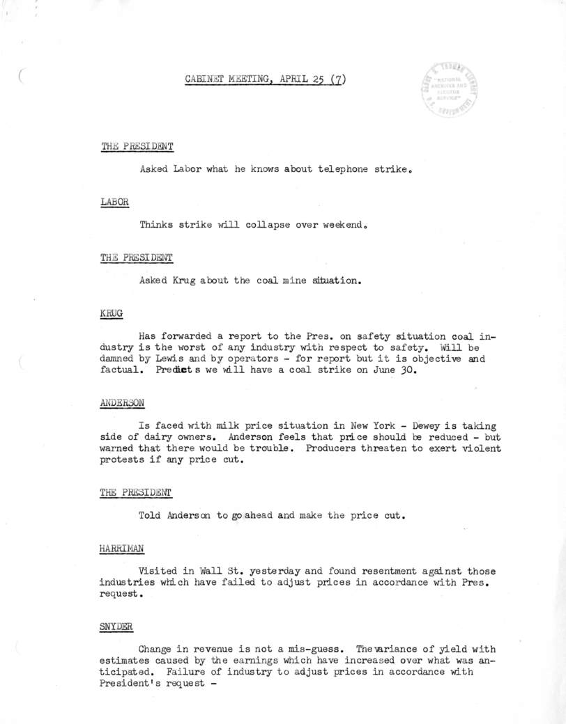 Cabinet Meeting Minutes