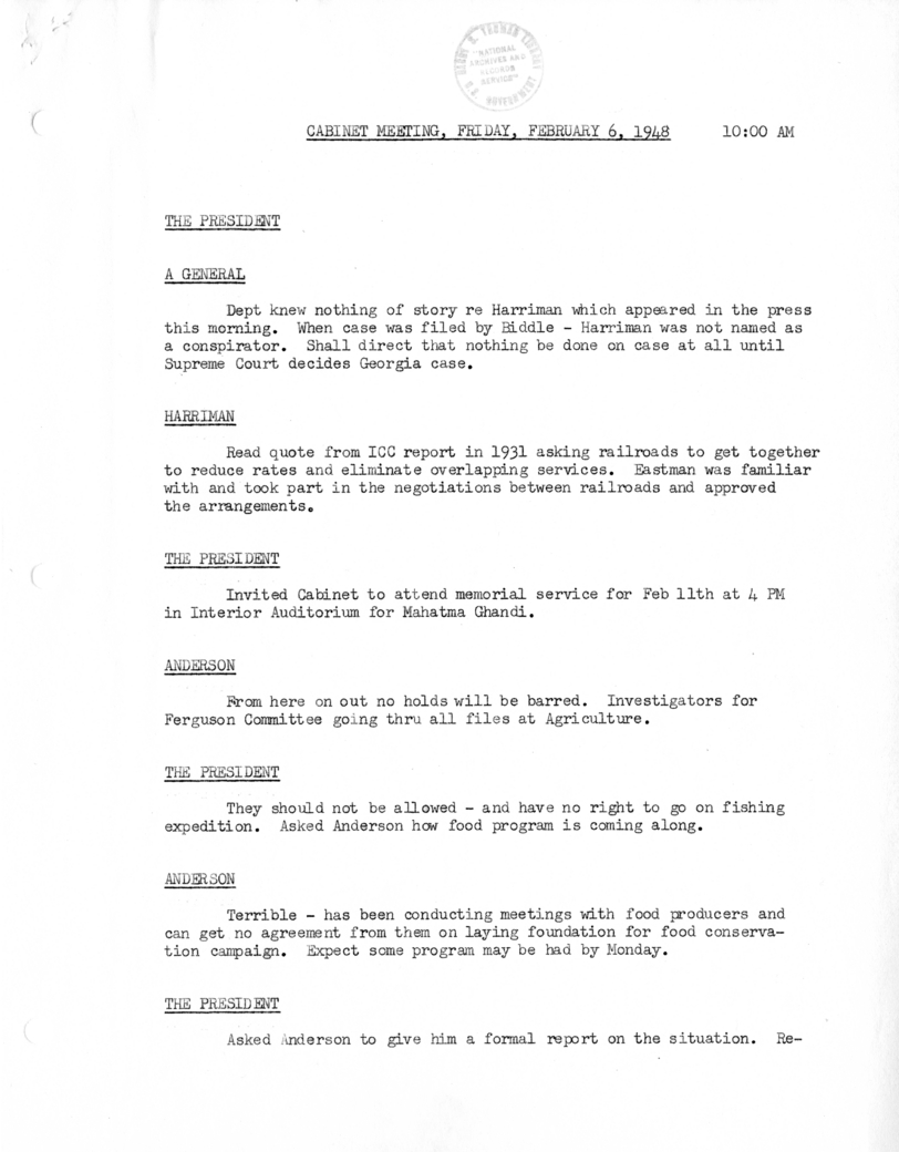 Cabinet Meeting Minutes
