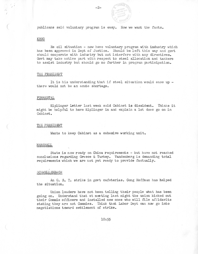 Cabinet Meeting Minutes