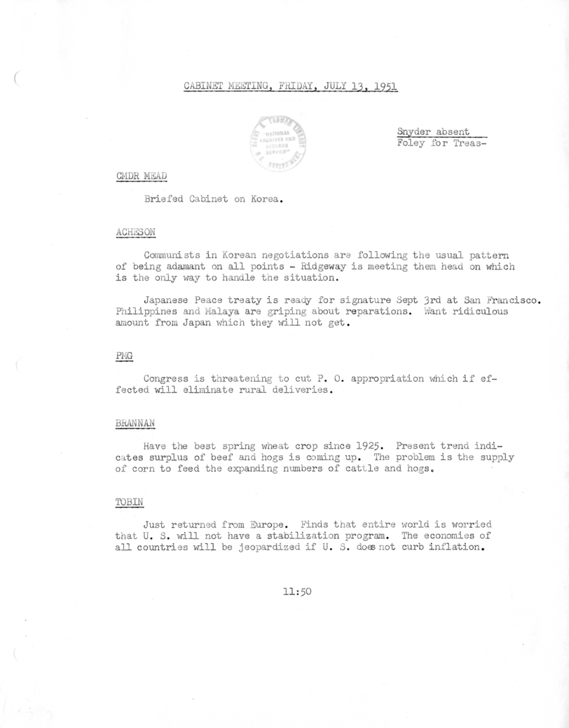Cabinet Meeting Minutes