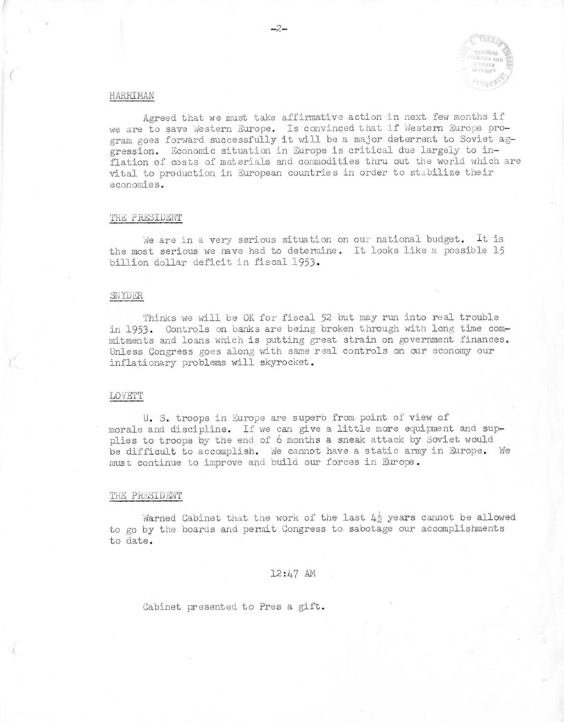 Cabinet Meeting Minutes