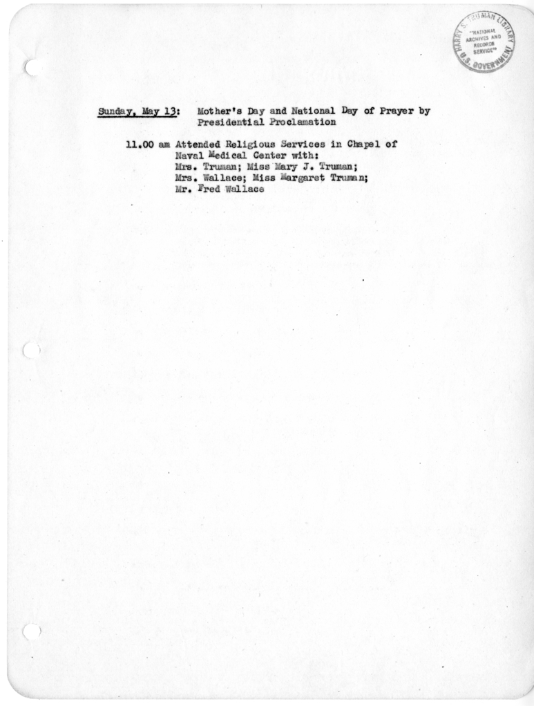Daily Appointment Sheet for President Harry S. Truman
