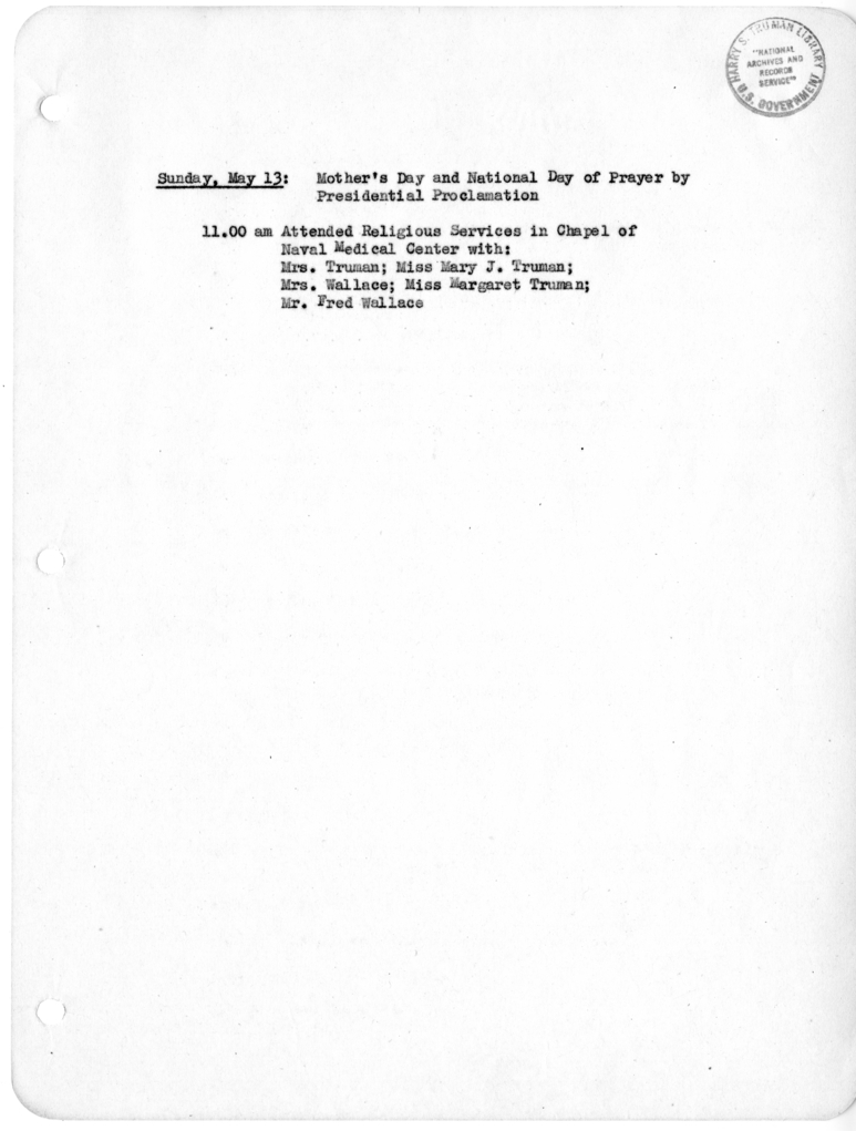 Daily Appointment Sheet for President Harry S. Truman