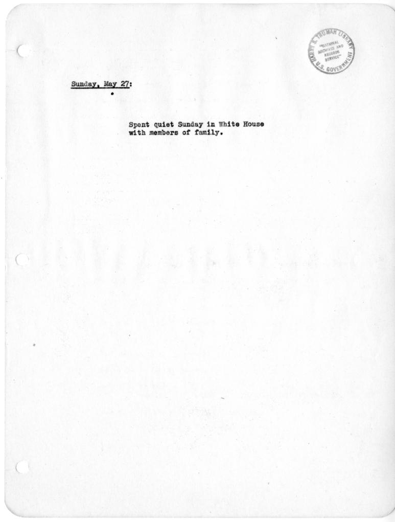 Daily Appointment Sheet for President Harry S. Truman