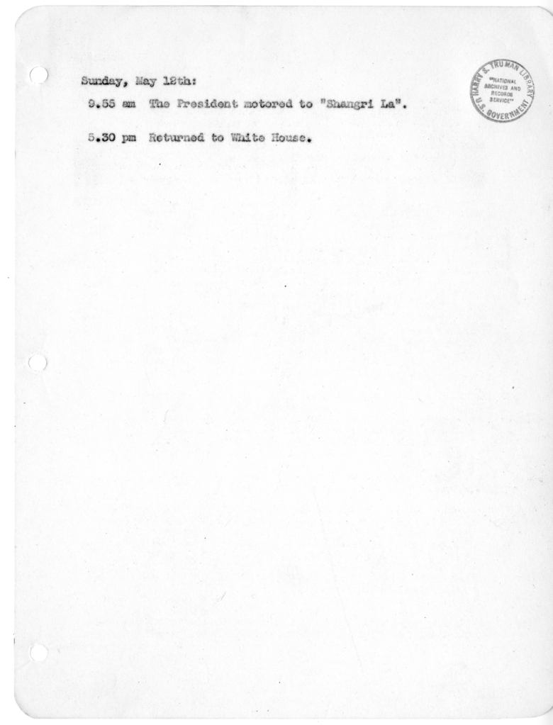 Daily Appointment Sheet for President Harry S. Truman