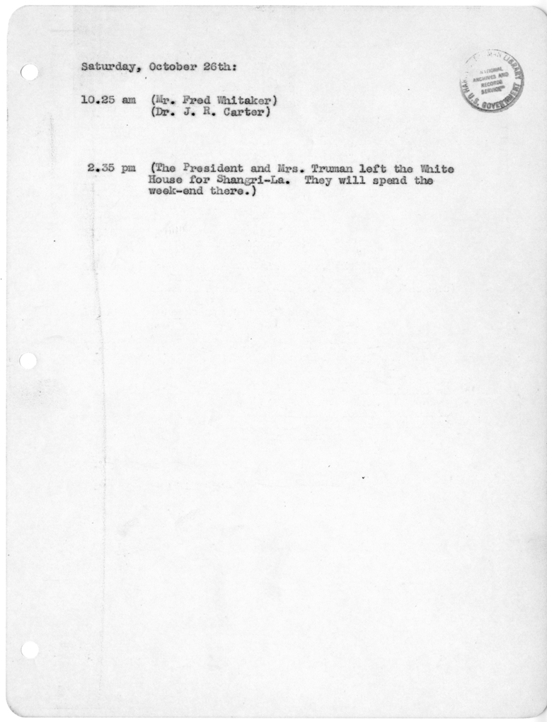 Daily Appointment Sheet for President Harry S. Truman