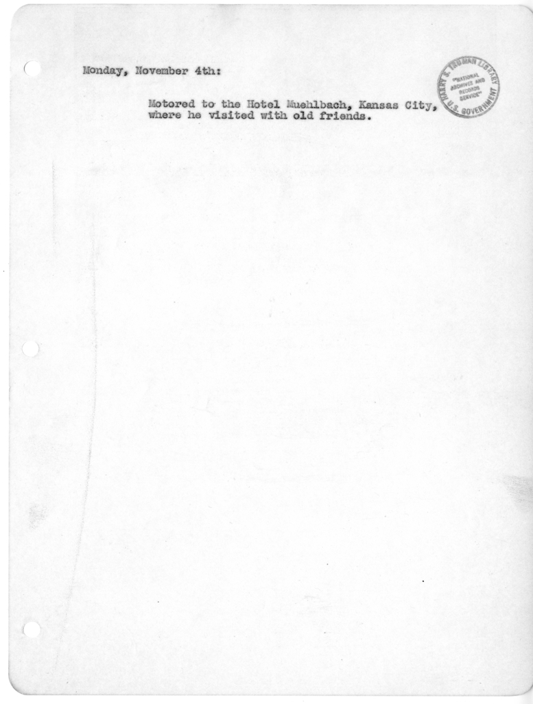 Daily Appointment Sheet for President Harry S. Truman