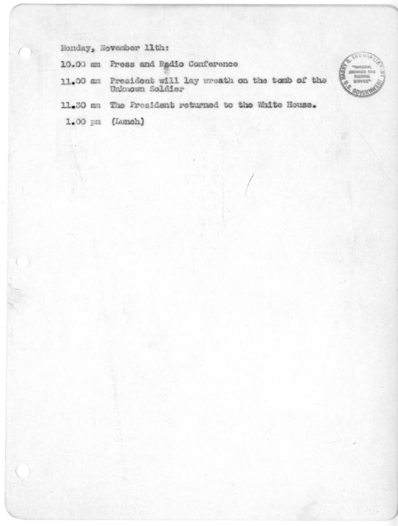 Daily Appointment Sheet for President Harry S. Truman