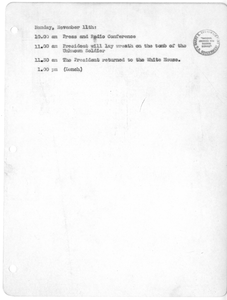 Daily Appointment Sheet for President Harry S. Truman