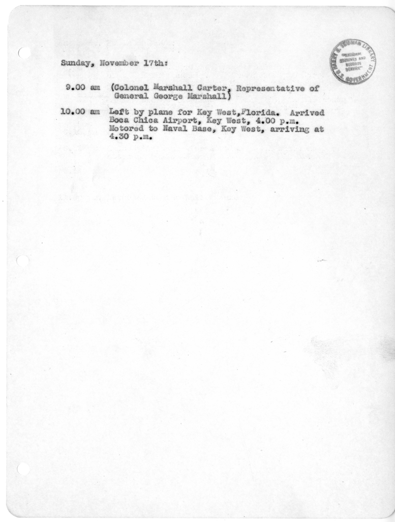 Daily Appointment Sheet for President Harry S. Truman