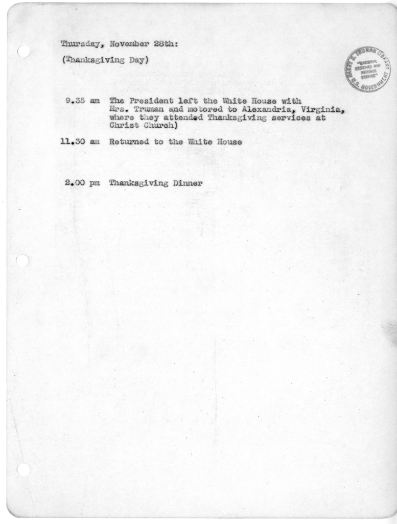 Daily Appointment Sheet for President Harry S. Truman