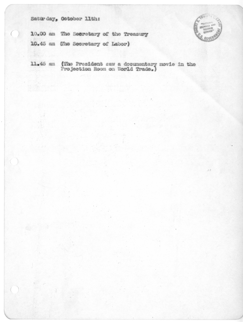 Daily Appointment Sheet for President Harry S. Truman