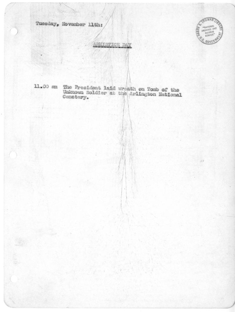 Daily Appointment Sheet for President Harry S. Truman