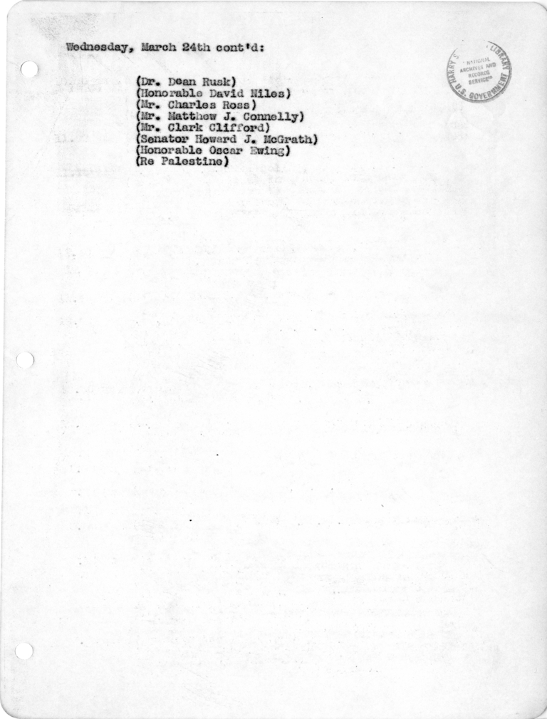 Daily Appointment Sheet for President Harry S. Truman