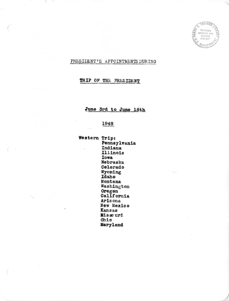 President's Appointments During President Harry S. Truman's Western Trip