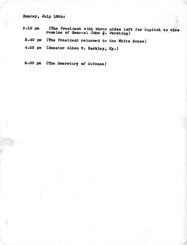 Daily Appointment Sheet for President Harry S. Truman