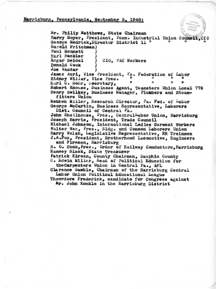 Appointments During the Labor Day Trip of President Harry S. Truman