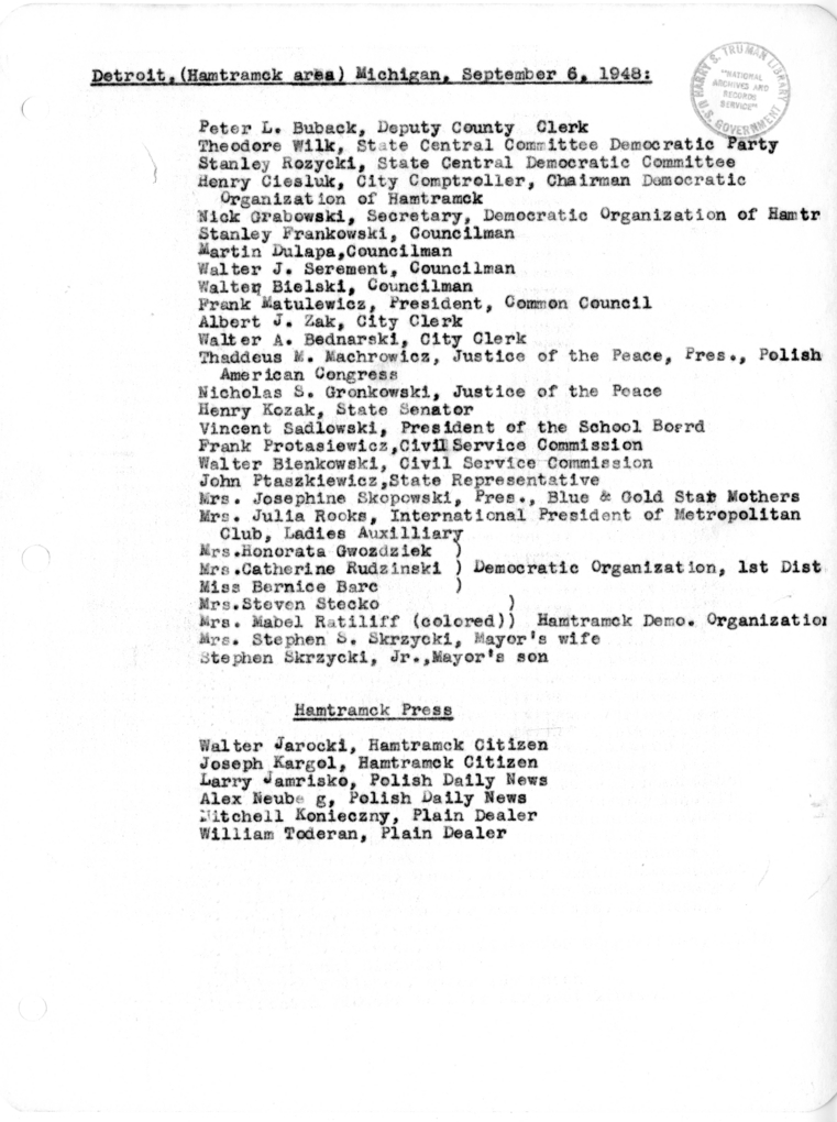 Appointments During the Labor Day Trip of President Harry S. Truman