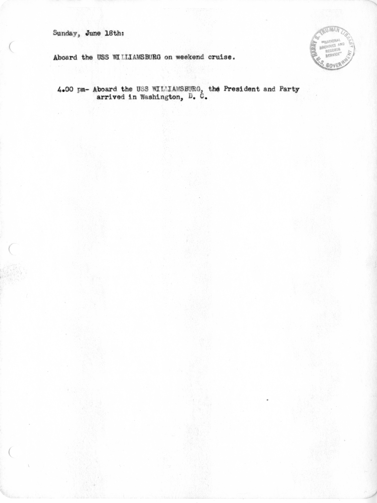 Daily Appointment Sheet for President Harry S. Truman