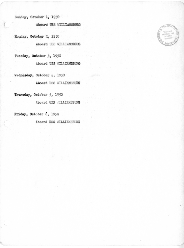 Daily Appointment Sheet for President Harry S. Truman