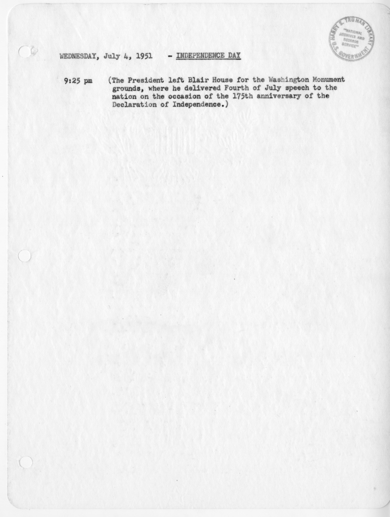 Daily Appointment Sheet for President Harry S. Truman