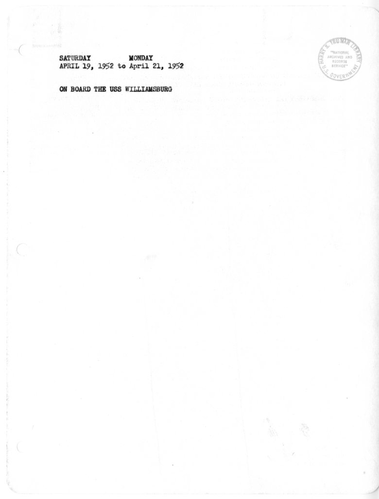 Daily Appointment Sheet for President Harry S. Truman
