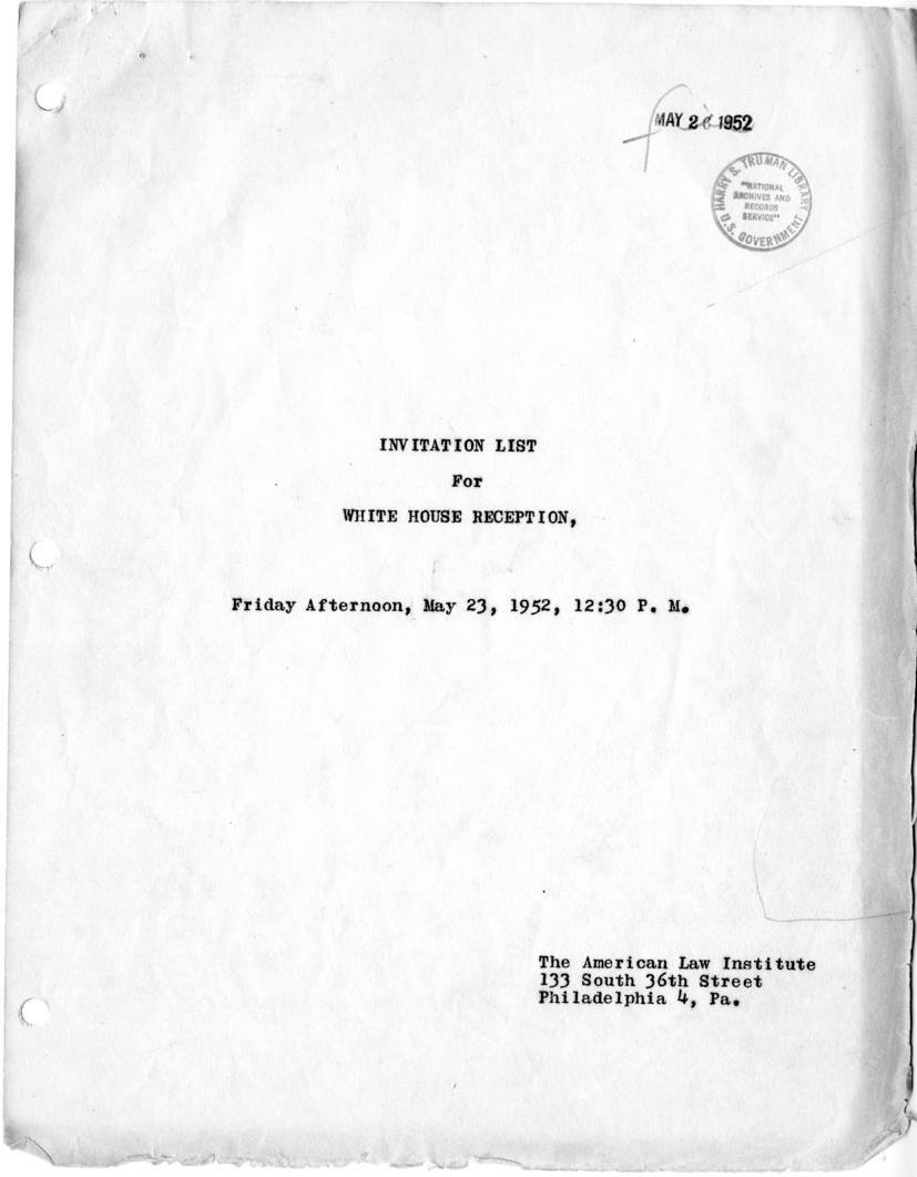 Daily Appointment Sheet for President Harry S. Truman