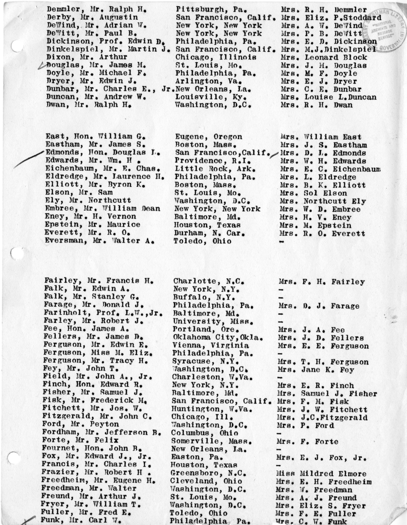 Daily Appointment Sheet for President Harry S. Truman