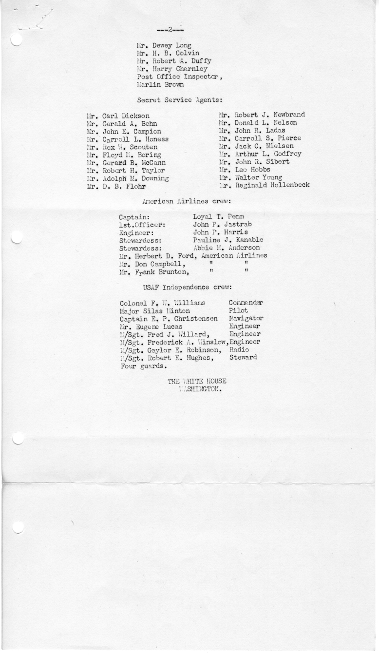 Daily Appointment Sheet for President Harry S. Truman