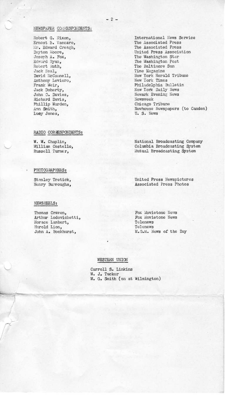 Itinerary and List of the President's Party for President Harry S. Truman's Campaign Trip