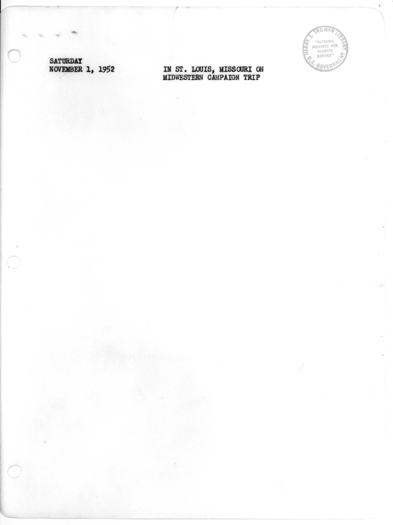 Daily Appointment Sheet for President Harry S. Truman