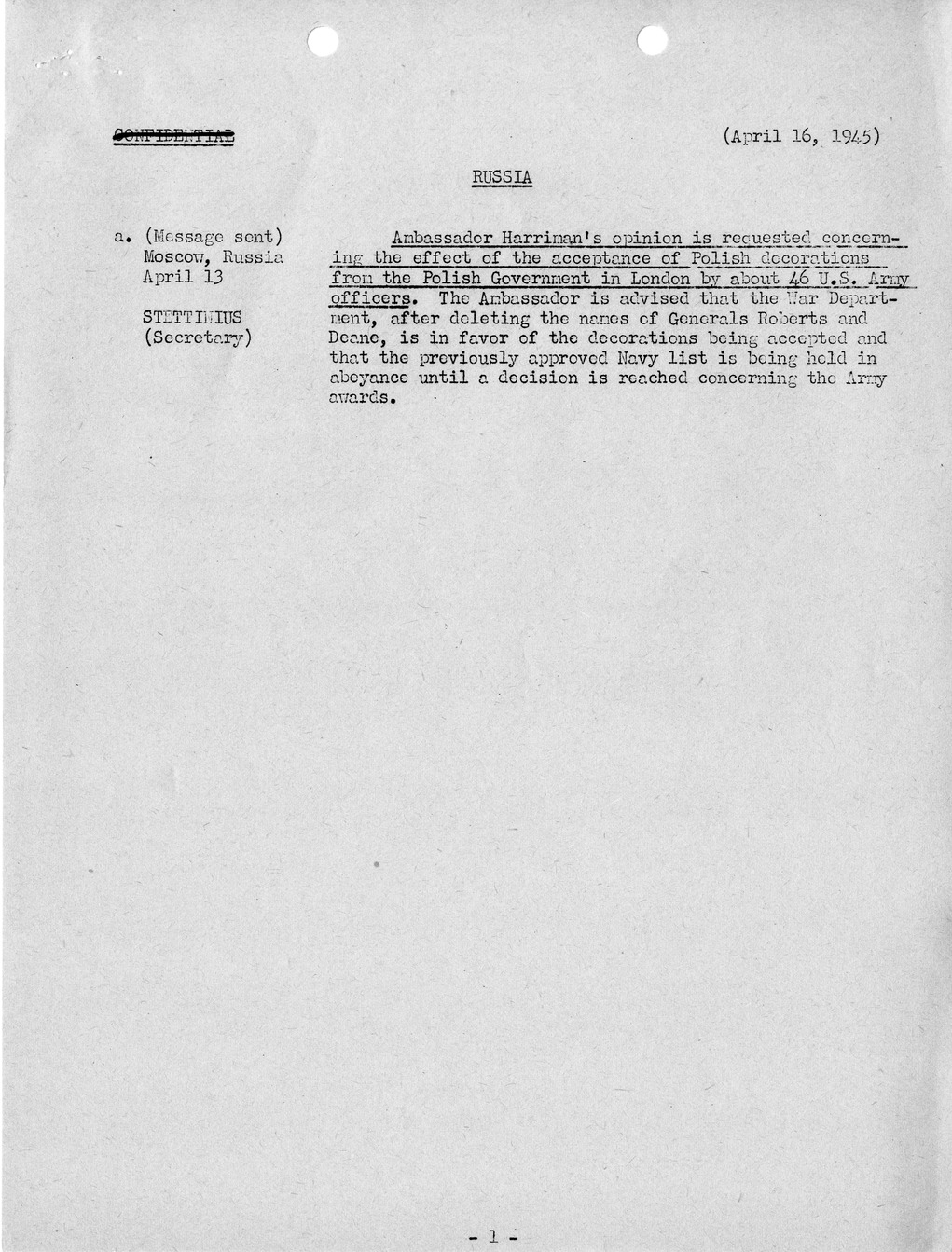 Brief of Telegrams of the Department of State Prepared by Division of Naval Intelligence