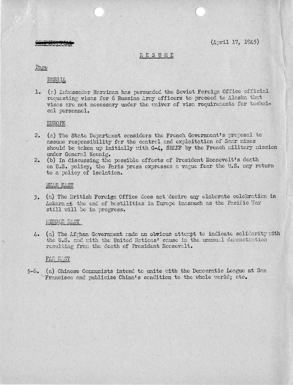 Brief of Telegrams of the Department of State Prepared by Division of Naval Intelligence
