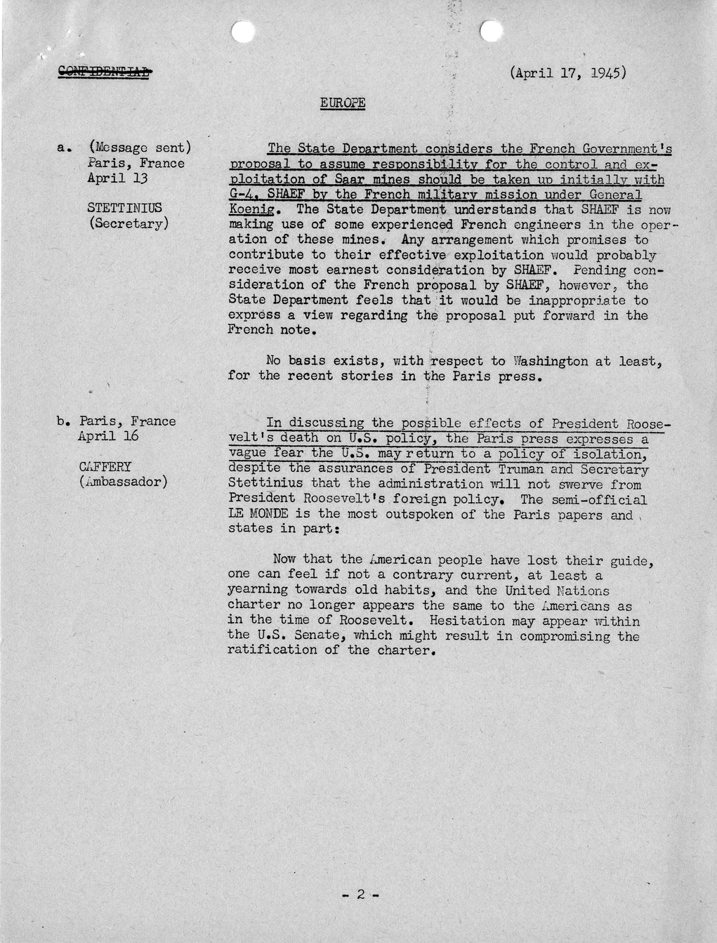 Brief of Telegrams of the Department of State Prepared by Division of Naval Intelligence