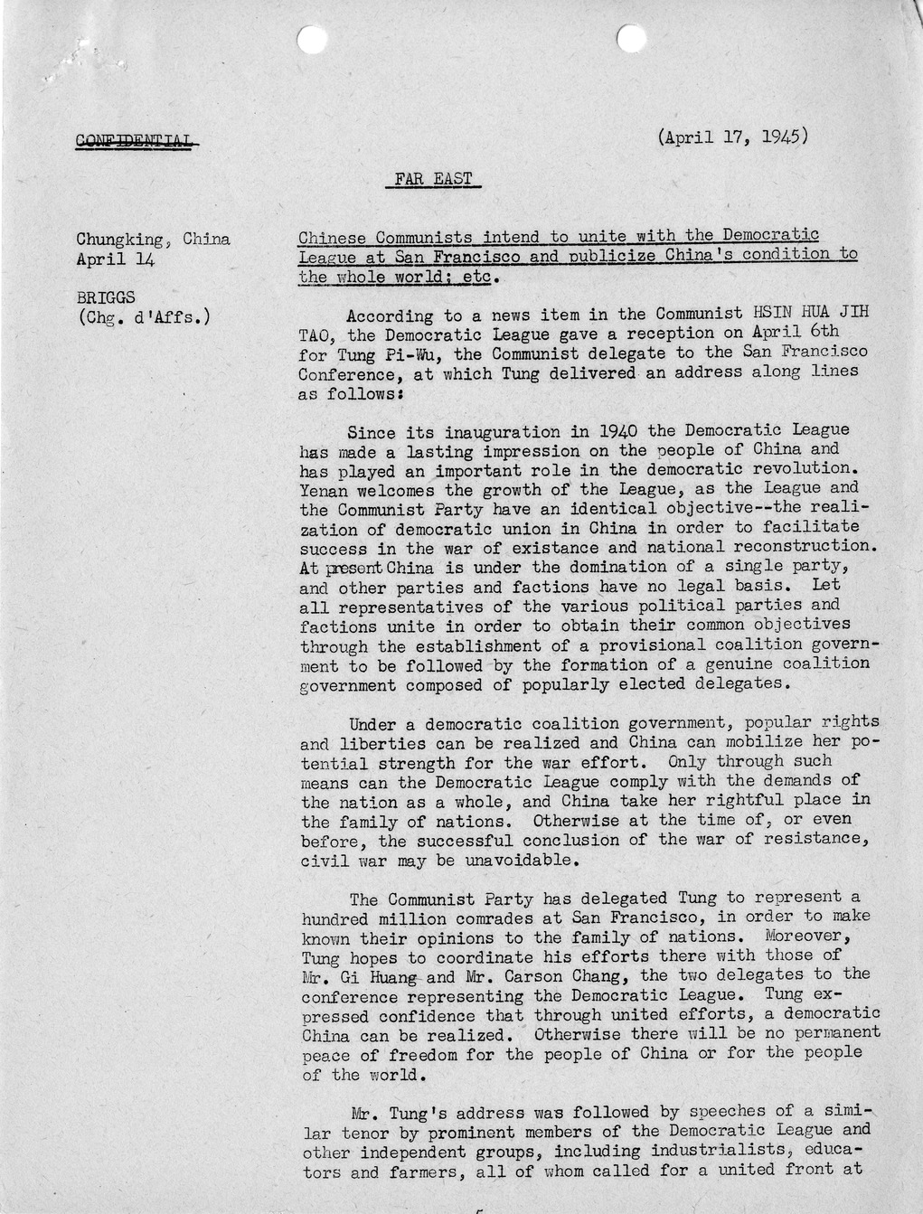 Brief of Telegrams of the Department of State Prepared by Division of Naval Intelligence