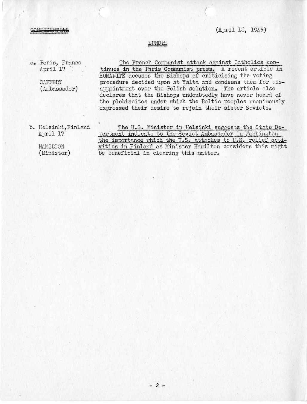 Brief of Telegrams of the Department of State Prepared by Division of Naval Intelligence