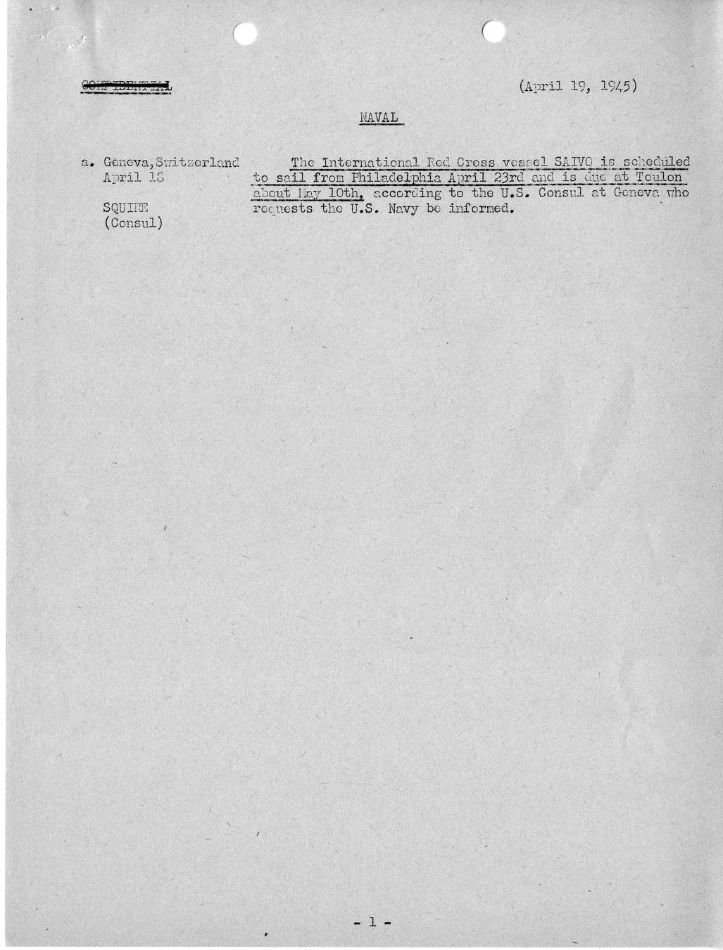 Brief of Telegrams of the Department of State Prepared by Division of Naval Intelligence