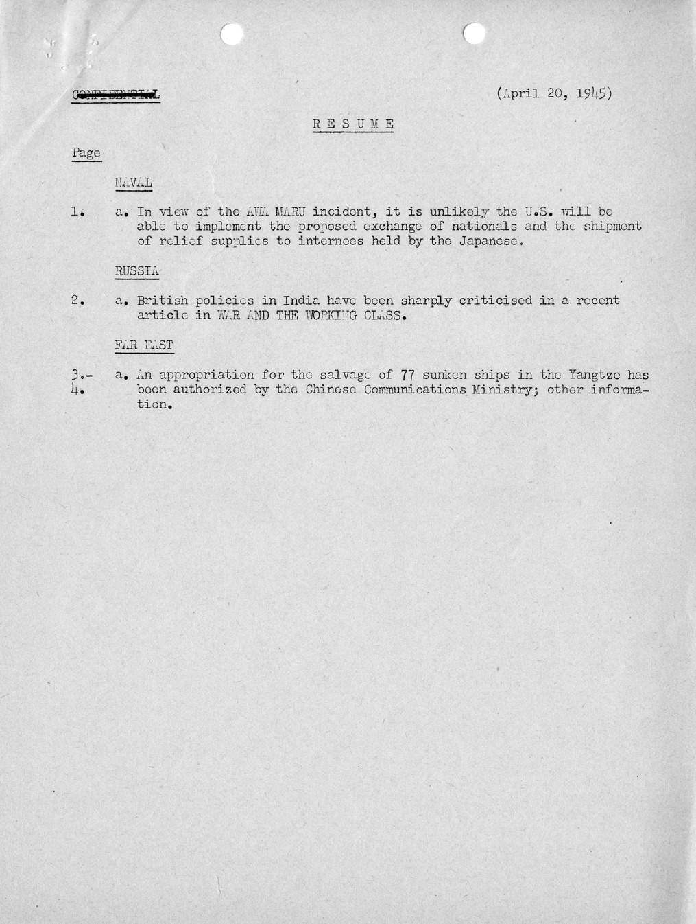 Brief of Telegrams of the Department of State Prepared by Division of Naval Intelligence