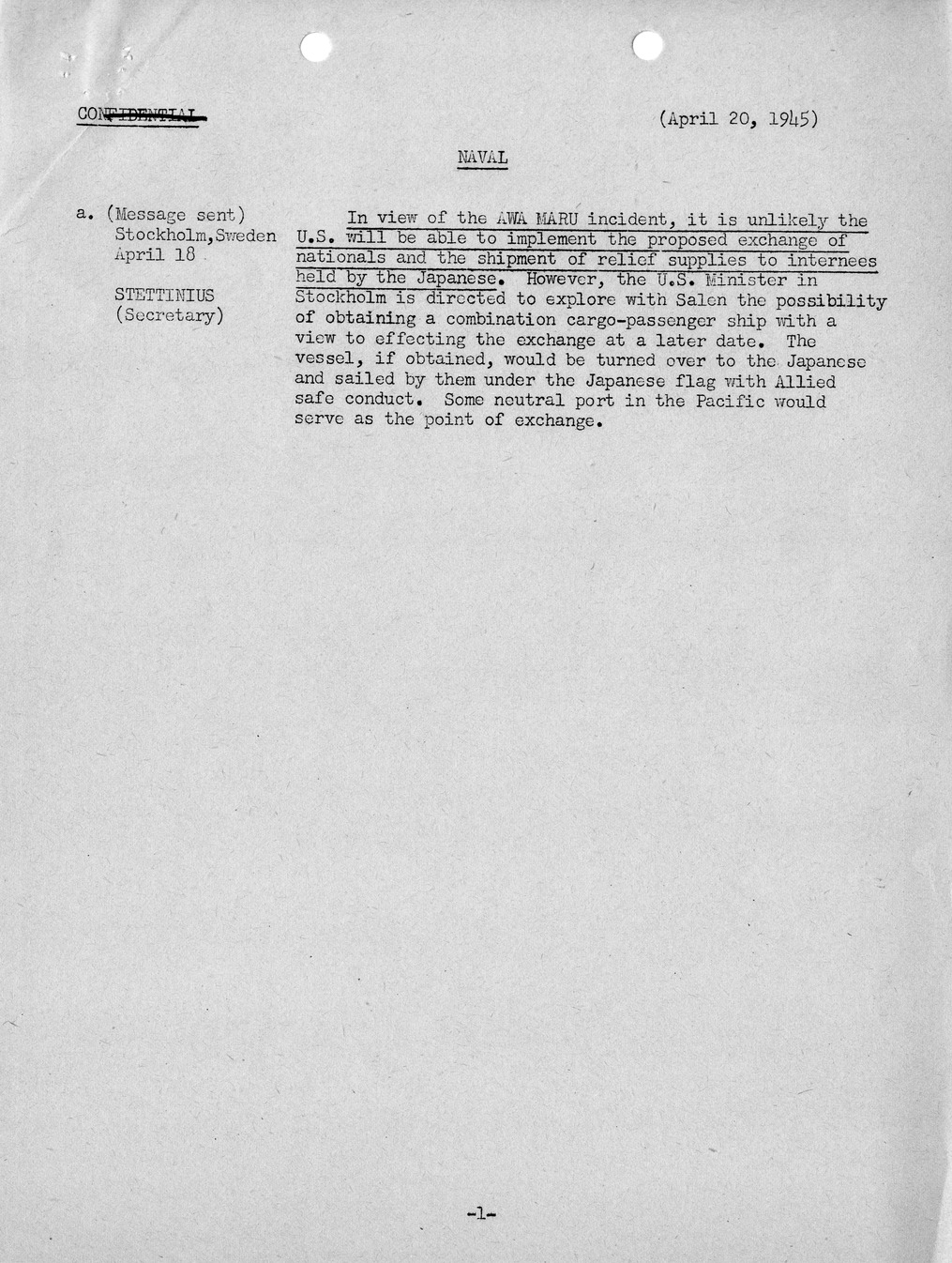 Brief of Telegrams of the Department of State Prepared by Division of Naval Intelligence