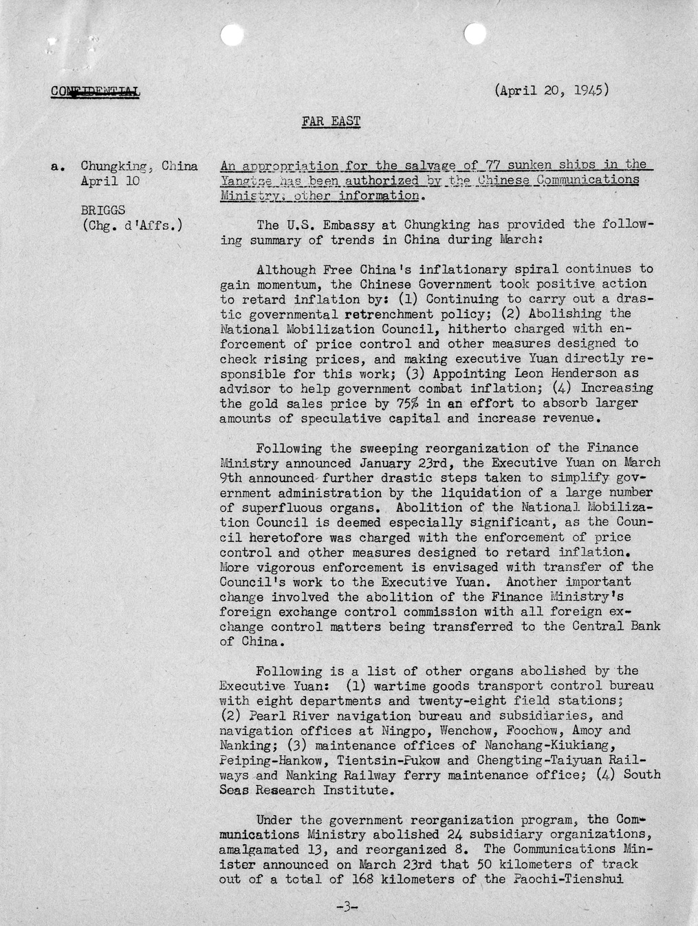 Brief of Telegrams of the Department of State Prepared by Division of Naval Intelligence