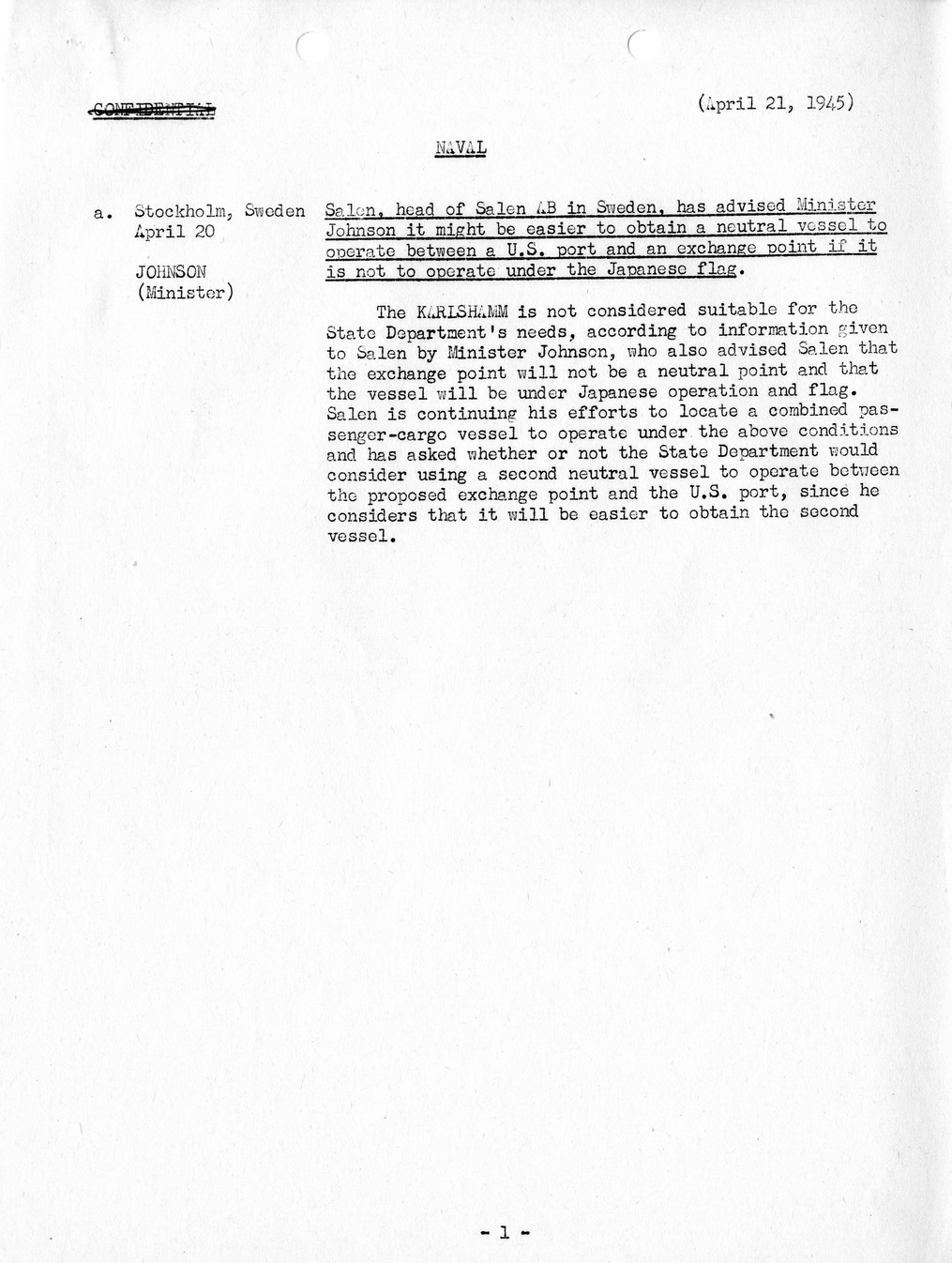 Brief of Telegrams of the Department of State Prepared by Division of Naval Intelligence