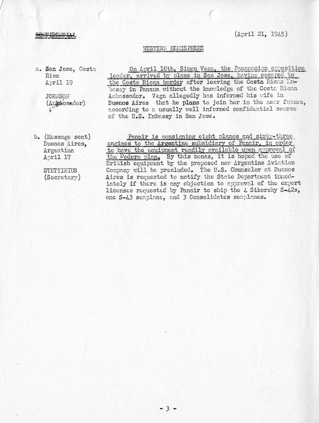 Brief of Telegrams of the Department of State Prepared by Division of Naval Intelligence