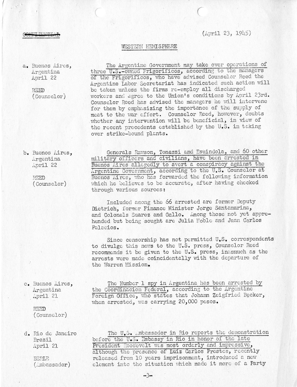Brief of Telegrams of the Department of State Prepared by Division of Naval Intelligence